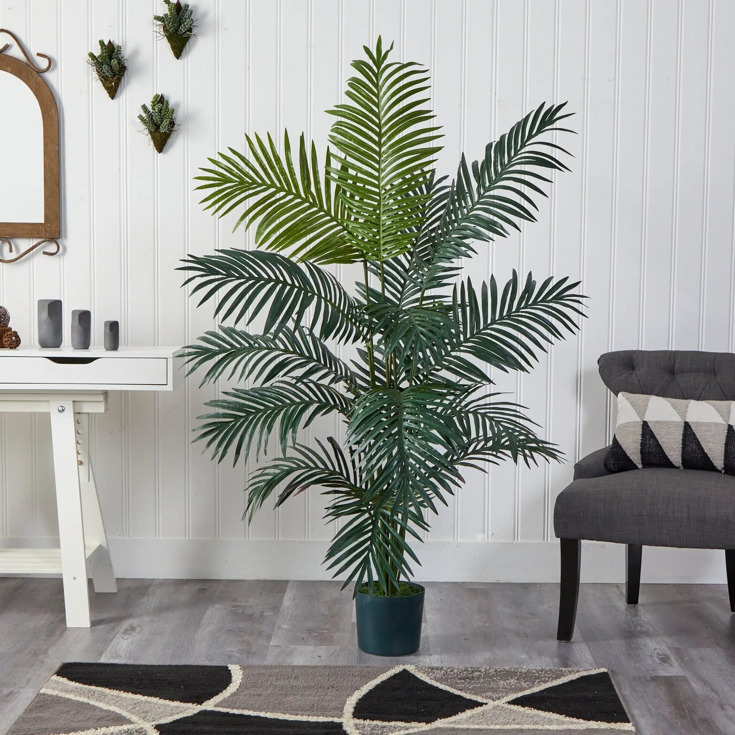 6 ft artificial Paradise Palm Tree by Nearly Natural in dark green pot with lush fronds on Tampa Home & Garden Store