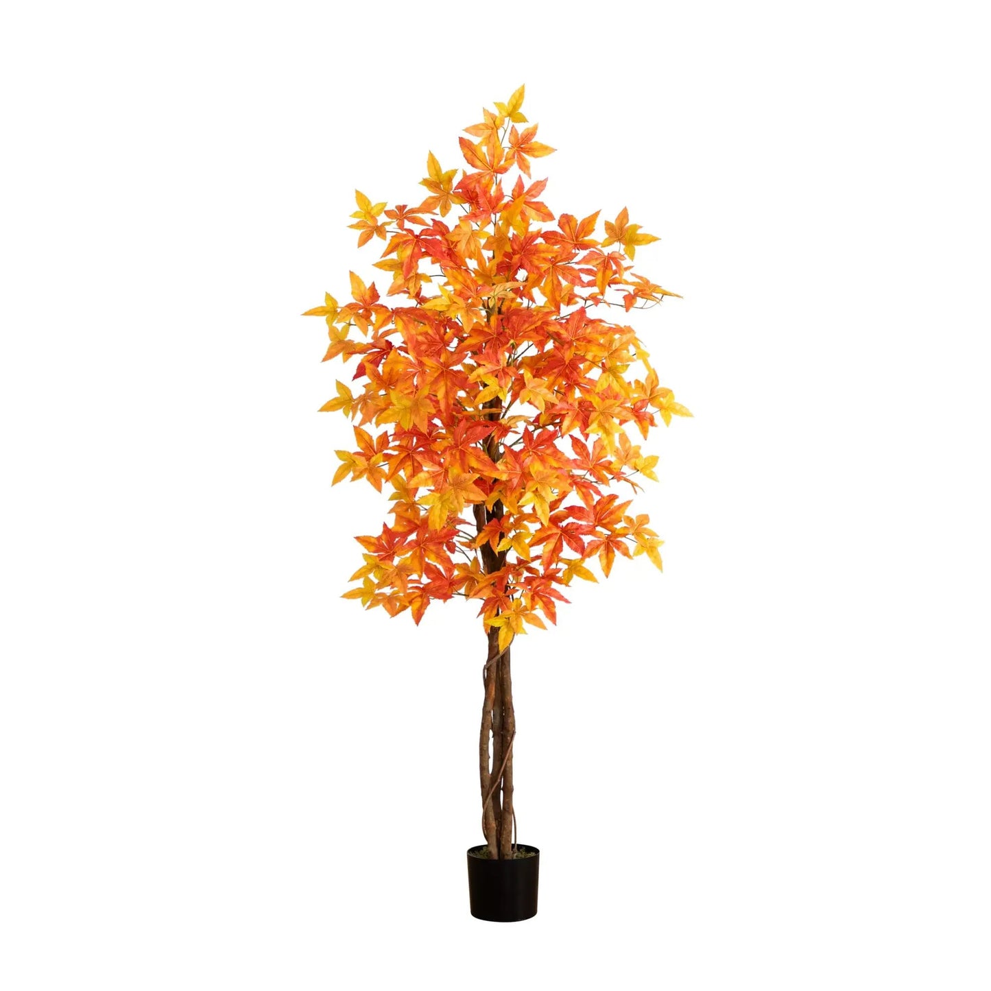 6 ft Autumn Deluxe Maple Artificial Tree with orange-yellow leaves in black pot Nearly Natural on Tampa Home & Garden Store
