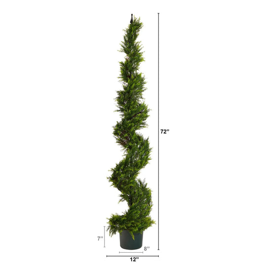 Six Foot Cypress Spiral Topiary Artificial Tree by Nearly Natural in a pot with green foliage on Tampa Home & Garden Store