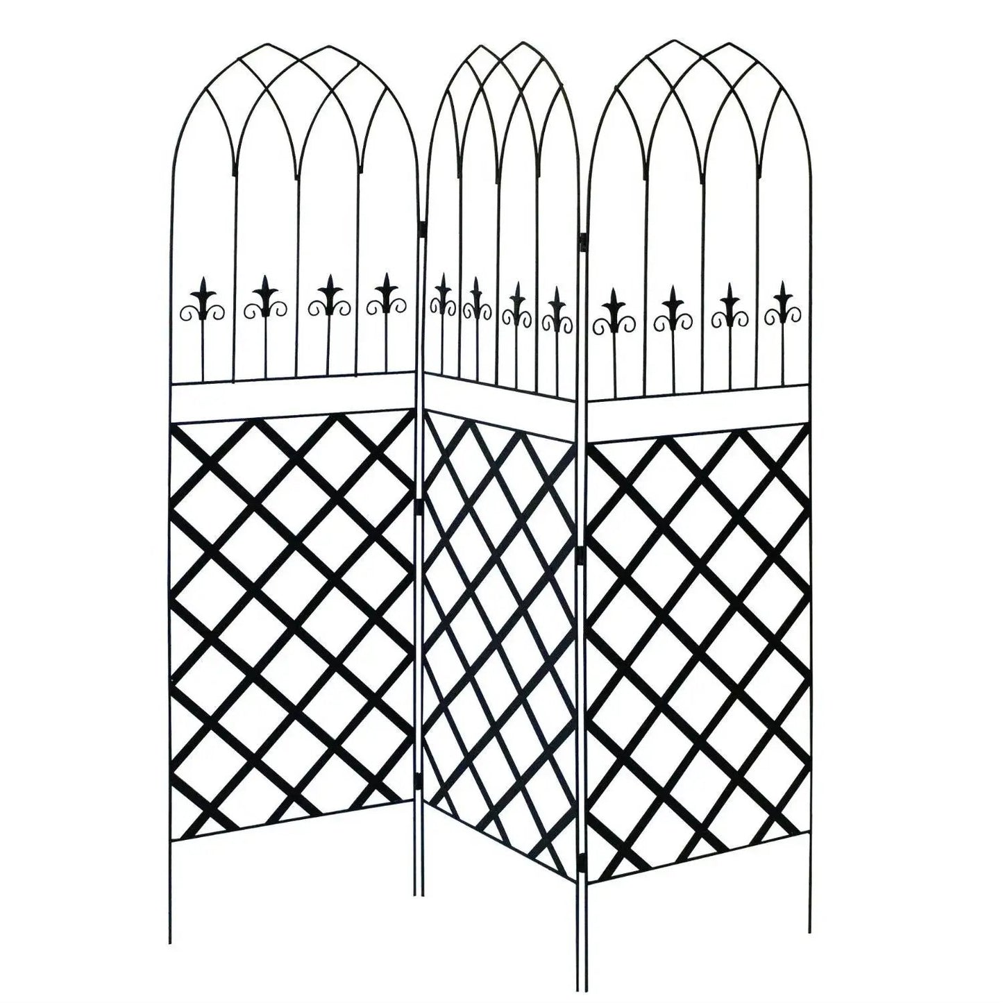 6 ft high 3-panel black metal lattice trellis with arched tops fleur-de-lis decor HomePacific on Tampa Home & Garden Store