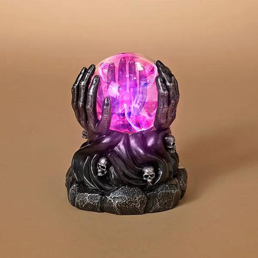 Six Inch Light Up Reaper Hands with pink plasma orb and skull base on Tampa Home & Garden Store