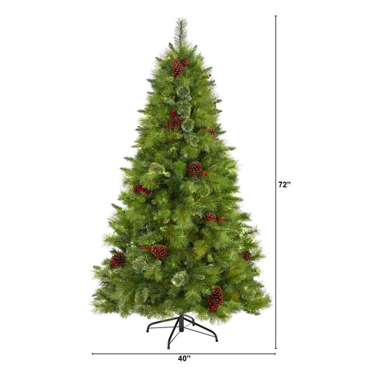 Montana Mixed Pine Artificial Christmas Tree 6 ft tall with pinecones and berries Nearly Natural on Tampa Home & Garden Store