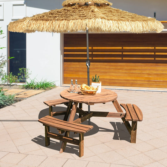 6 Person Wooden Picnic Table Set with Bench and Umbrella Hold - Tampa Home & Garden Store