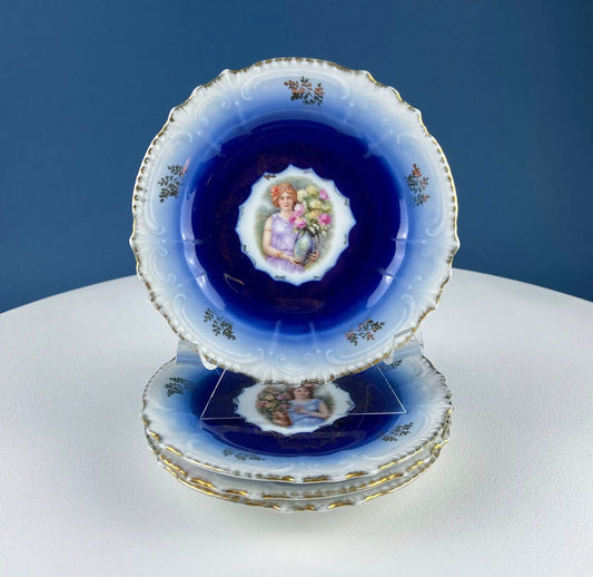 Six Inch Salad Plates Royal Bavarian cobalt blue with gilt rim and portrait, set of four on Tampa Home & Garden Store