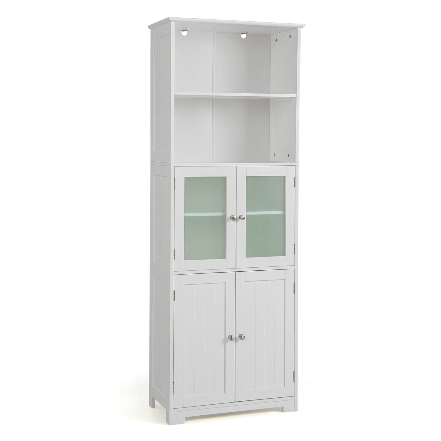 6-Tier Freestanding Bathroom Cabinet with 2 Open Compartments and Adjustable Shelves-Black