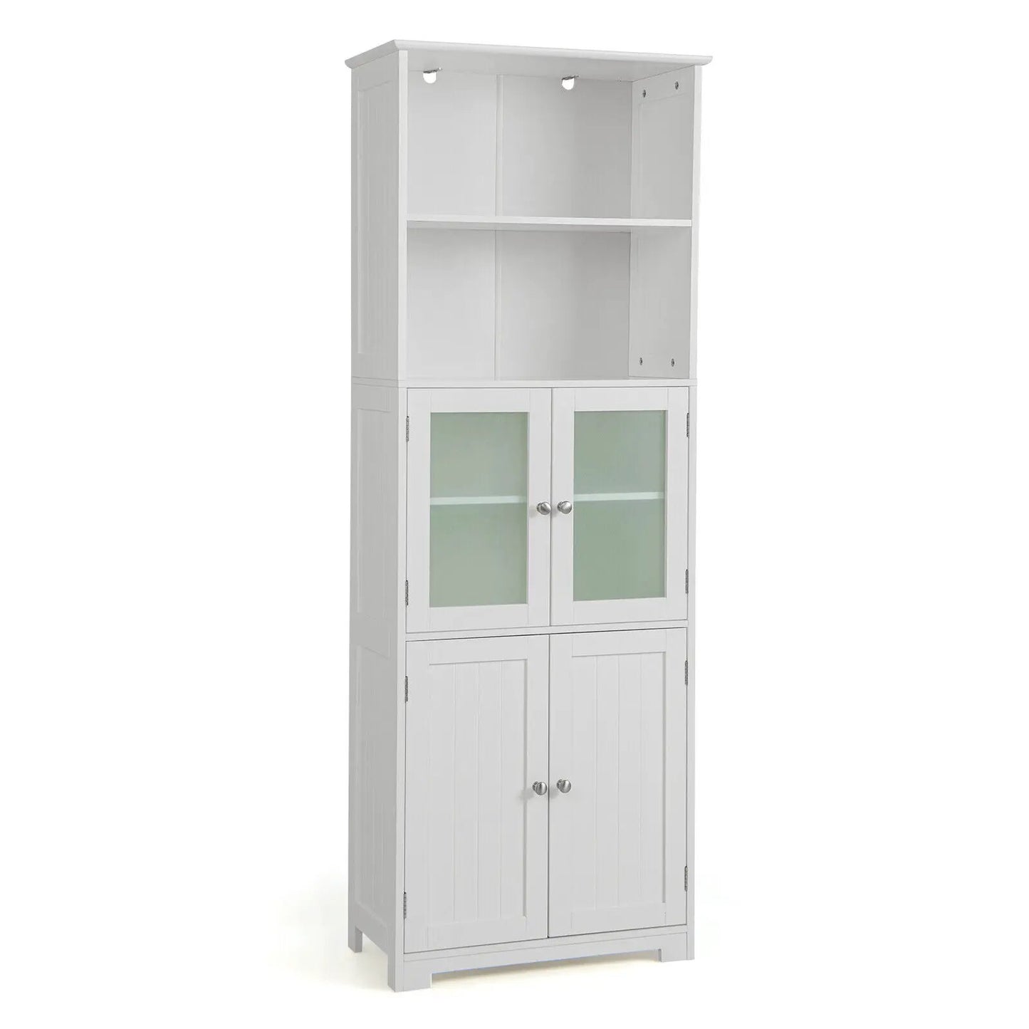 6-Tier Freestanding Bathroom Cabinet with 2 Open Compartments and Adjustable Shelves-Black - Tampa Home & Garden Store