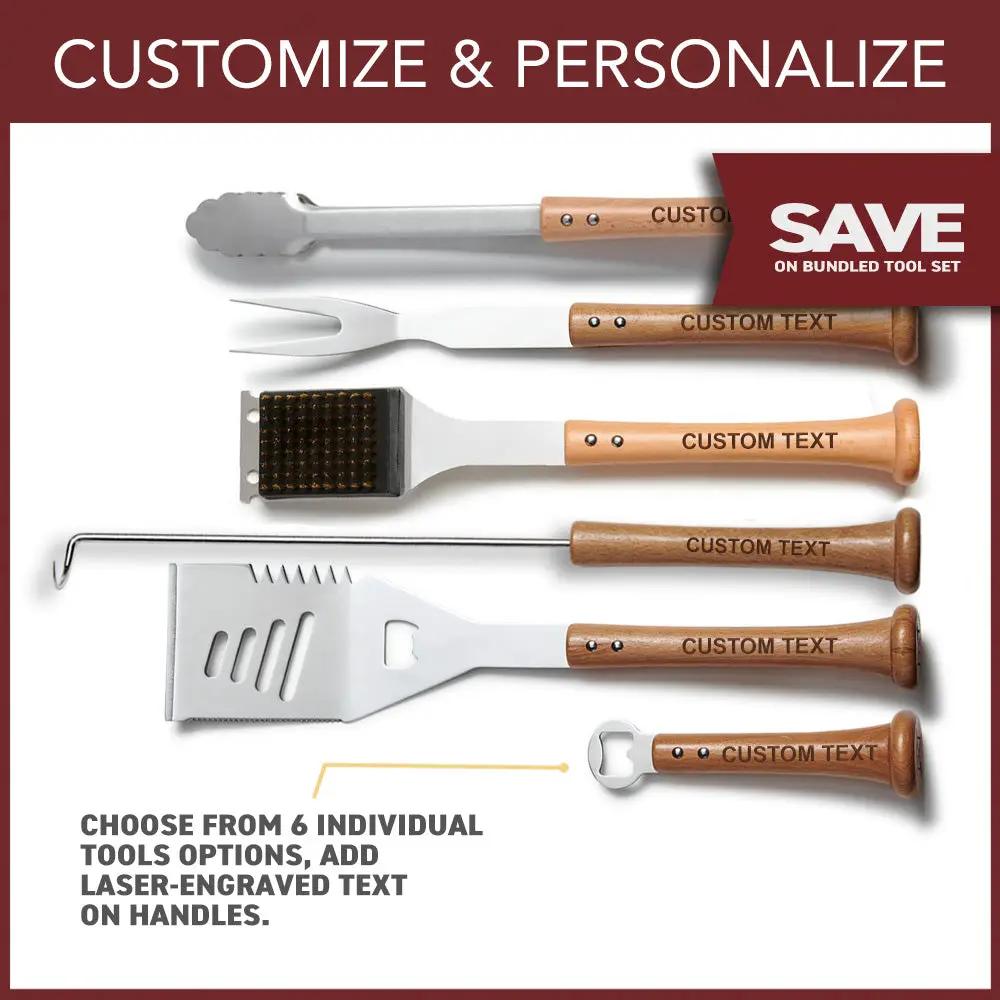 6-Piece BBQ Tool Set with engraved wooden handles Baseball BBQ on Tampa Home & Garden Store