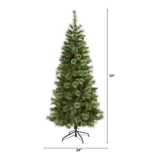 White Mountain Pine Christmas Tree 477 Branches by Nearly Natural, artificial 72in tall on metal stand on Tampa Home & Garden Store