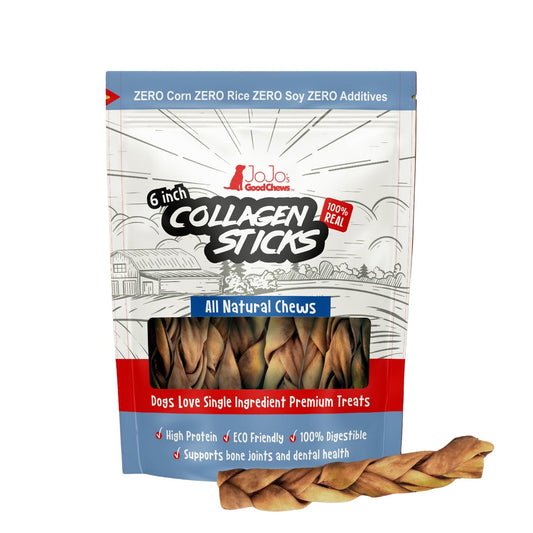 All-Natural Braided Collagen Stick Dog Treats, Supports Joint, Skin & Coat Health – 6-Inch Standard (4-Pack) - Tampa Home & Garden Store