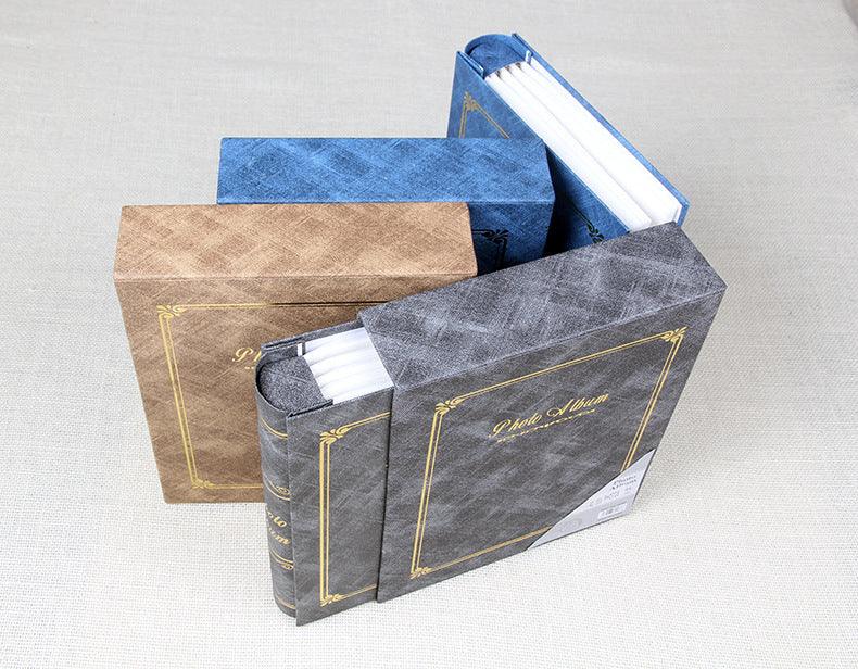 Stevvex 6 Inch Photo Album Holder set of 3 wedding albums with gold detailing gray covers on Tampa Home & Garden Store