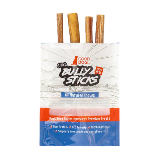All Beef Bully Sticks dog treats, 6-inch, 4-pack, Good Dog! brand packaging on Tampa Home & Garden Store