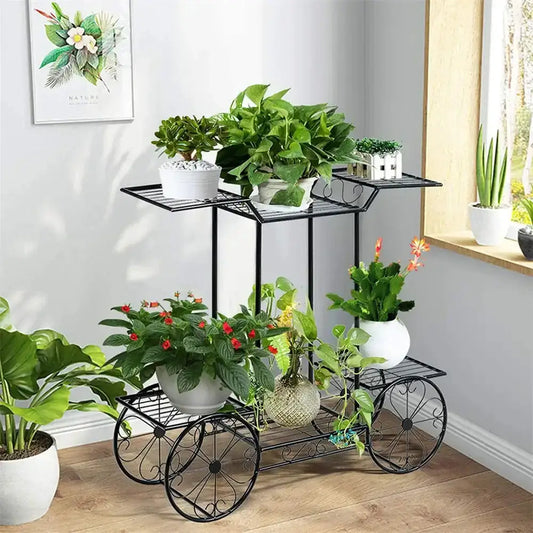 Ornate Black Metal Plant Stand with 6 Tiers by Decorbites, wheeled multi‑level plant shelving on Tampa Home & Garden Store