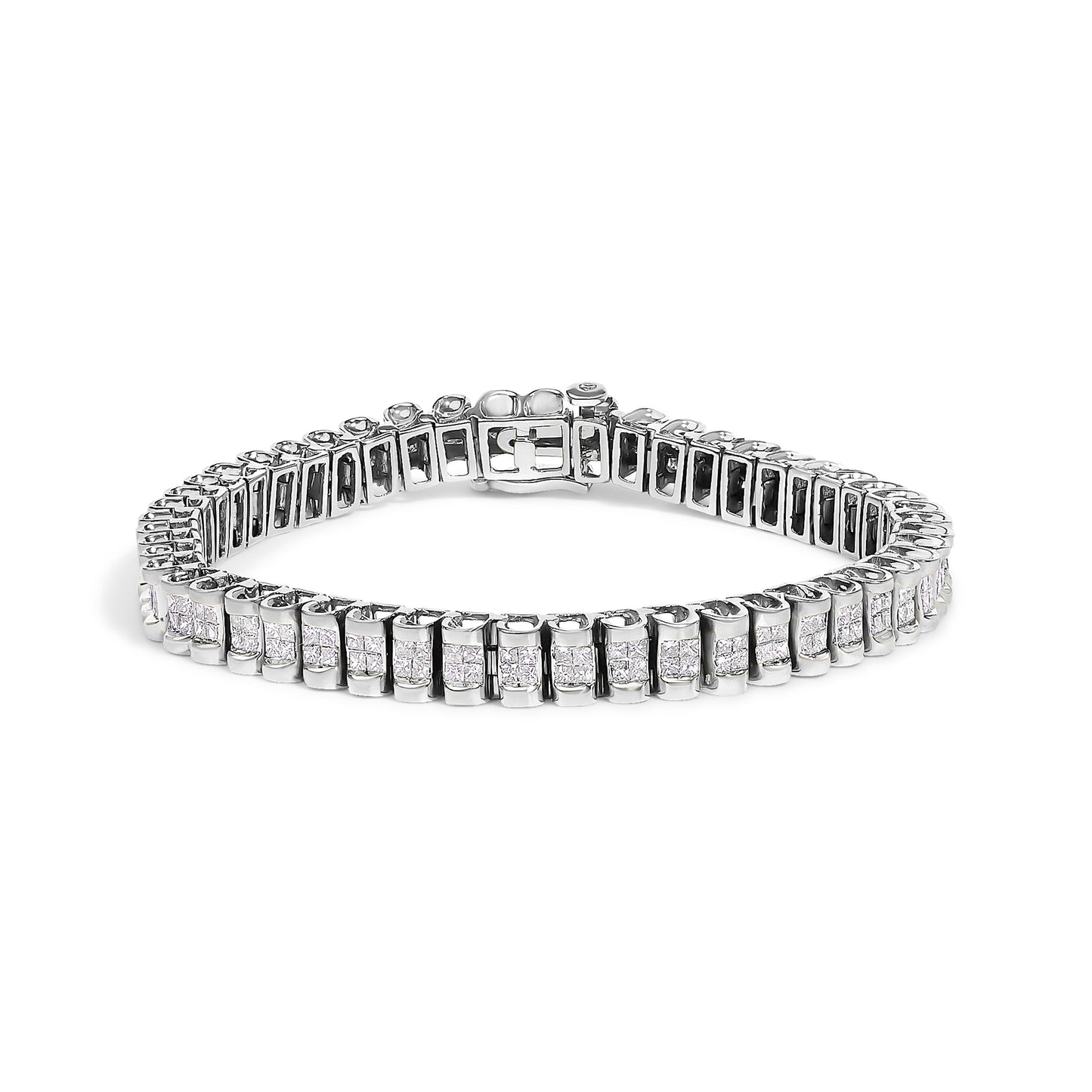 Tennis bracelet with square-cut stones in a silver-tone metal setting, 7-inch length on Tampa Home & Garden Store