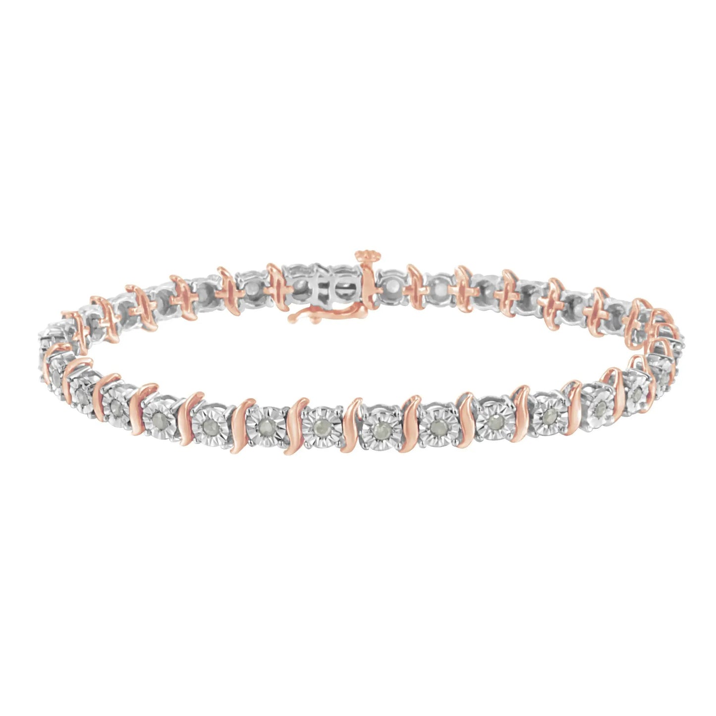 Two-Tone 10K Yellow Gold over .925 Sterling Silver 1.0 Cttw Diamond S-Curve Link Miracle-Set Tennis Bracelet (I-J Color, I3 Clarity) - 7" - Tampa Home & Garden Store