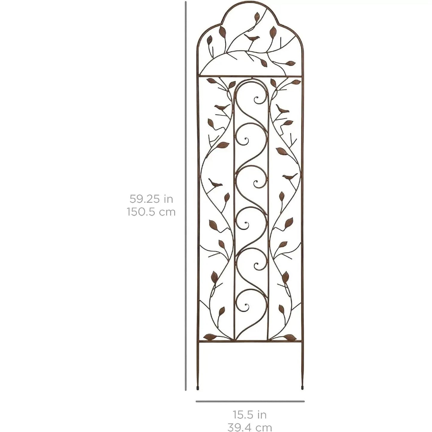 60-inch bronze iron garden trellis with decorative scrollwork and leafy vines for outdoor display on Tampa Home & Garden Store