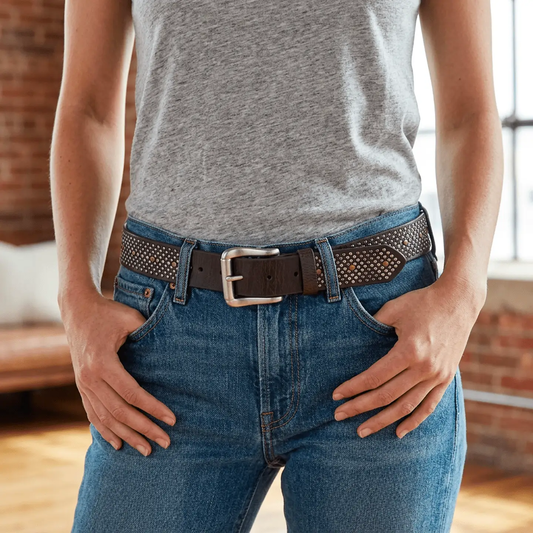 Belt Diamante Wild One by Will Leather Goods studded dark brown leather and silver buckle on Tampa Home & Garden Store