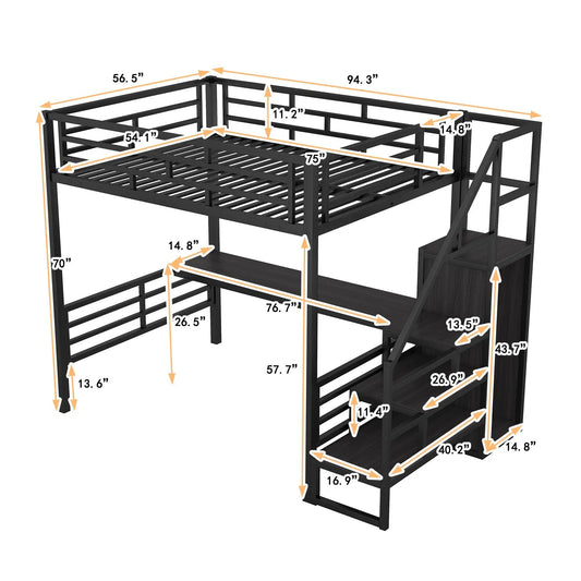 Full-size metal loft bed with wardrobe and desk in black finish on Tampa Home & Garden Store
