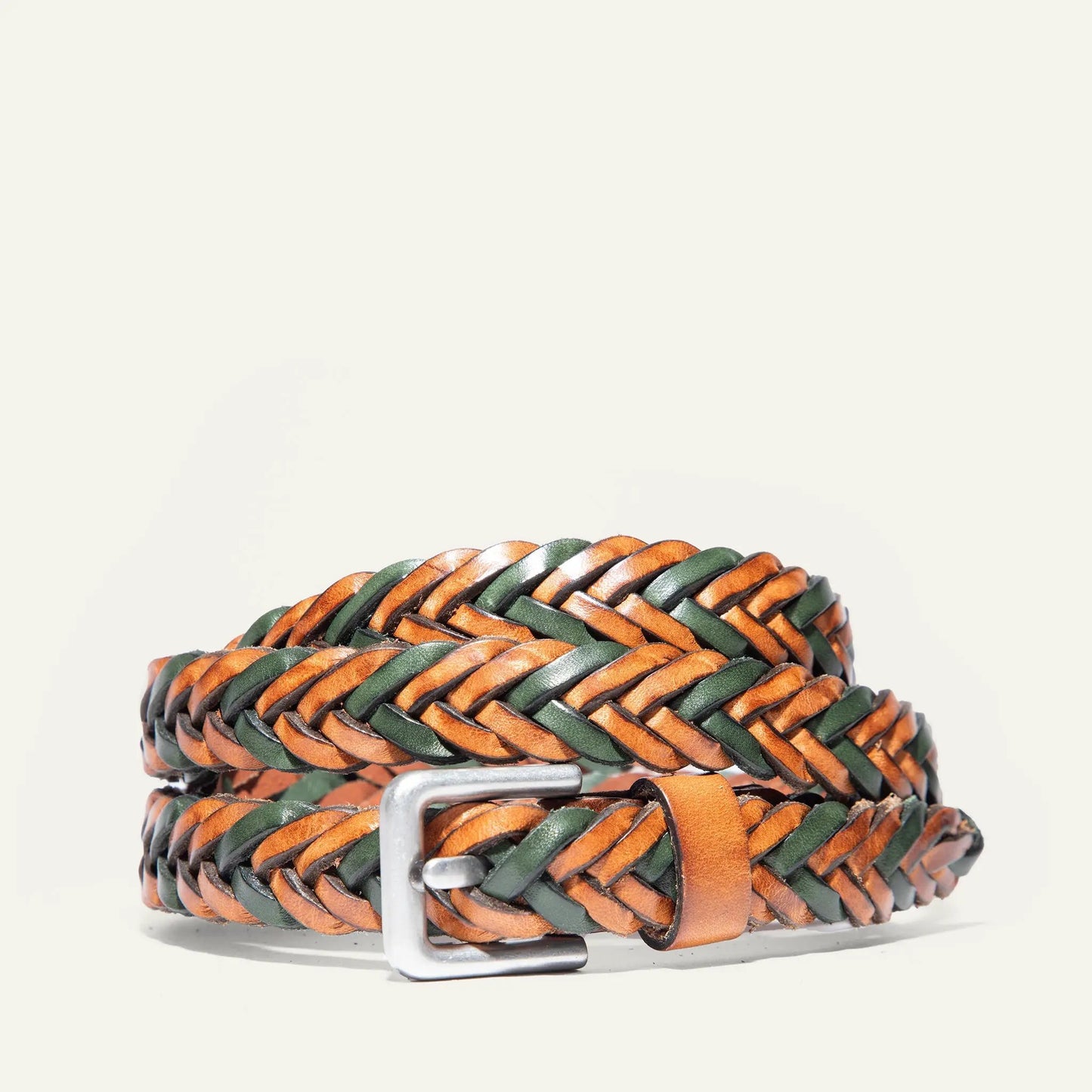 Two Tone Five Strand Braided Leather Belt orange green brown braided belt Will Leather Goods on Tampa Home & Garden Store