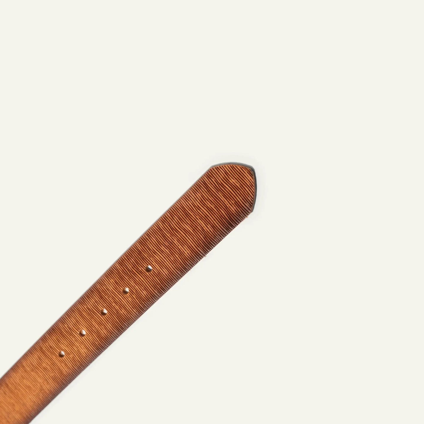 Wood grain embossed full-grain leather belt in brown with metal studs Will Leather Goods on Tampa Home & Garden Store