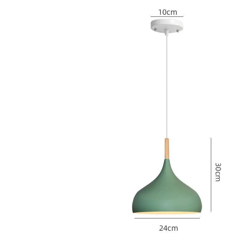Creative Macarone pendant chandelier with LED light, green shade, wooden stem, 24cm wide on Tampa Home & Garden Store