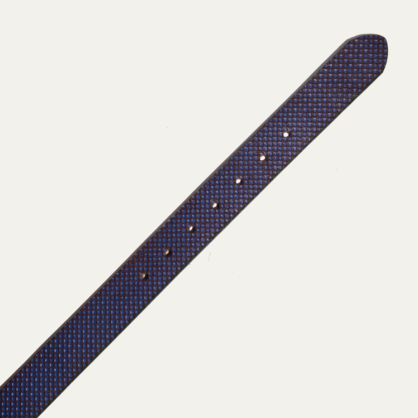 Embossed Golf Belt Will Leather Goods blue with square-textured strap and punched holes on Tampa Home & Garden Store