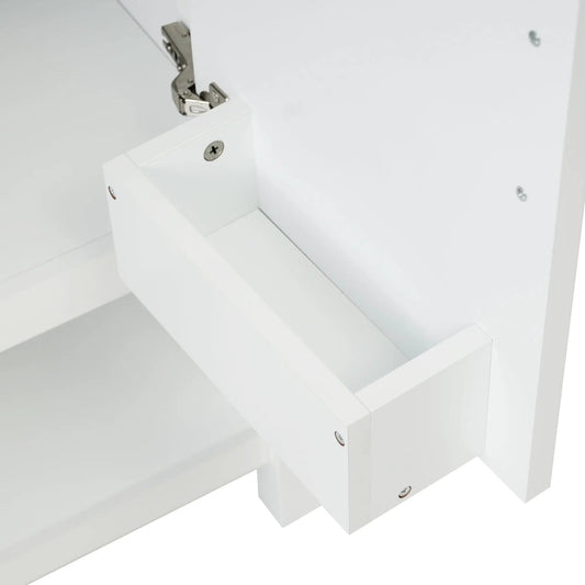 30-inch white vanity cabinet interior with metal hinge and mounting screws on Tampa Home & Garden Store