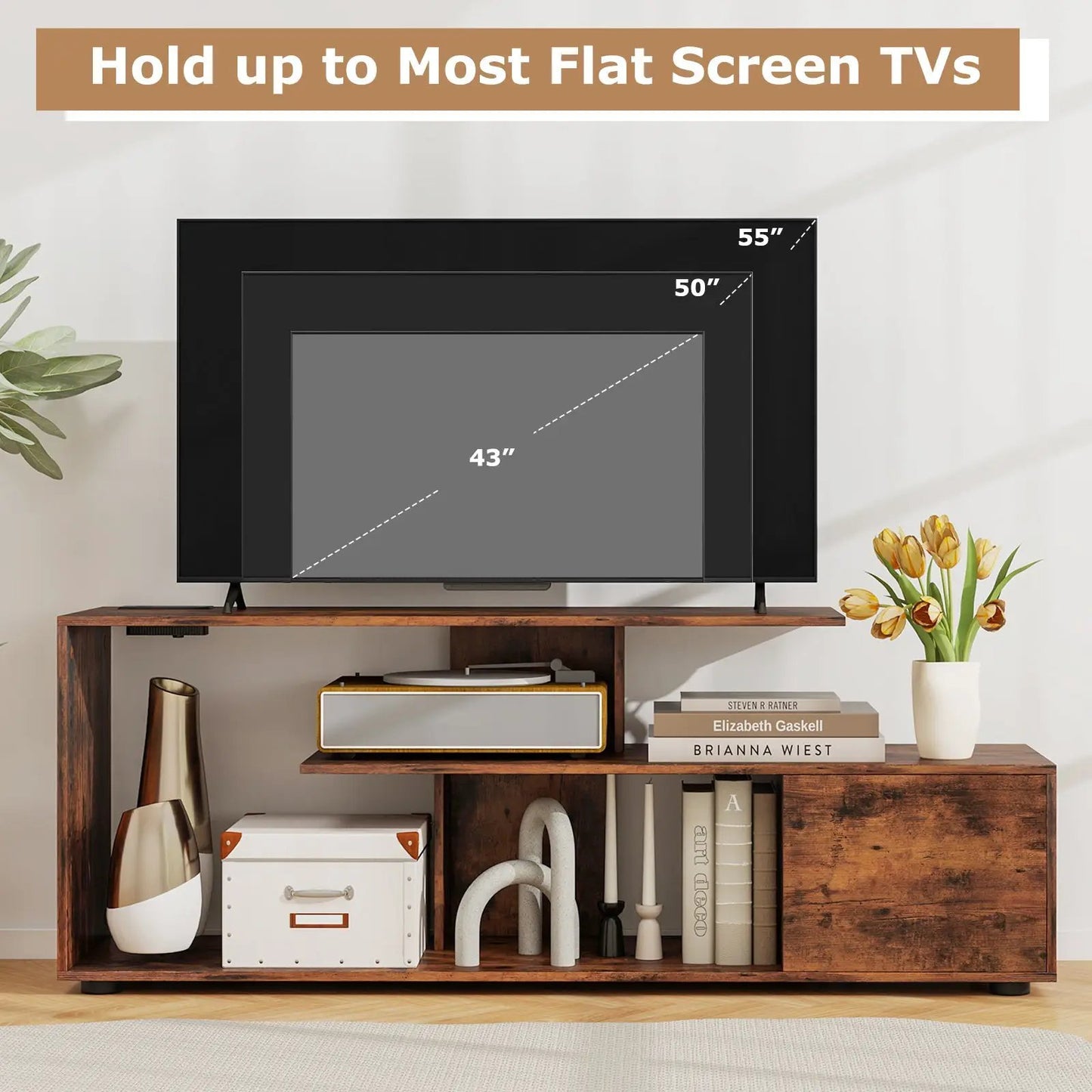 60 Inch Entertainment Center TV Stand with Power Outlet-Rustic Brown - Tampa Home & Garden Store
