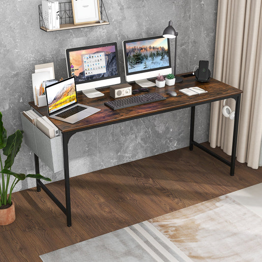 60 Inch Computer Desk with Charging Station Storage Bag-Rustic Brown - Tampa Home & Garden Store