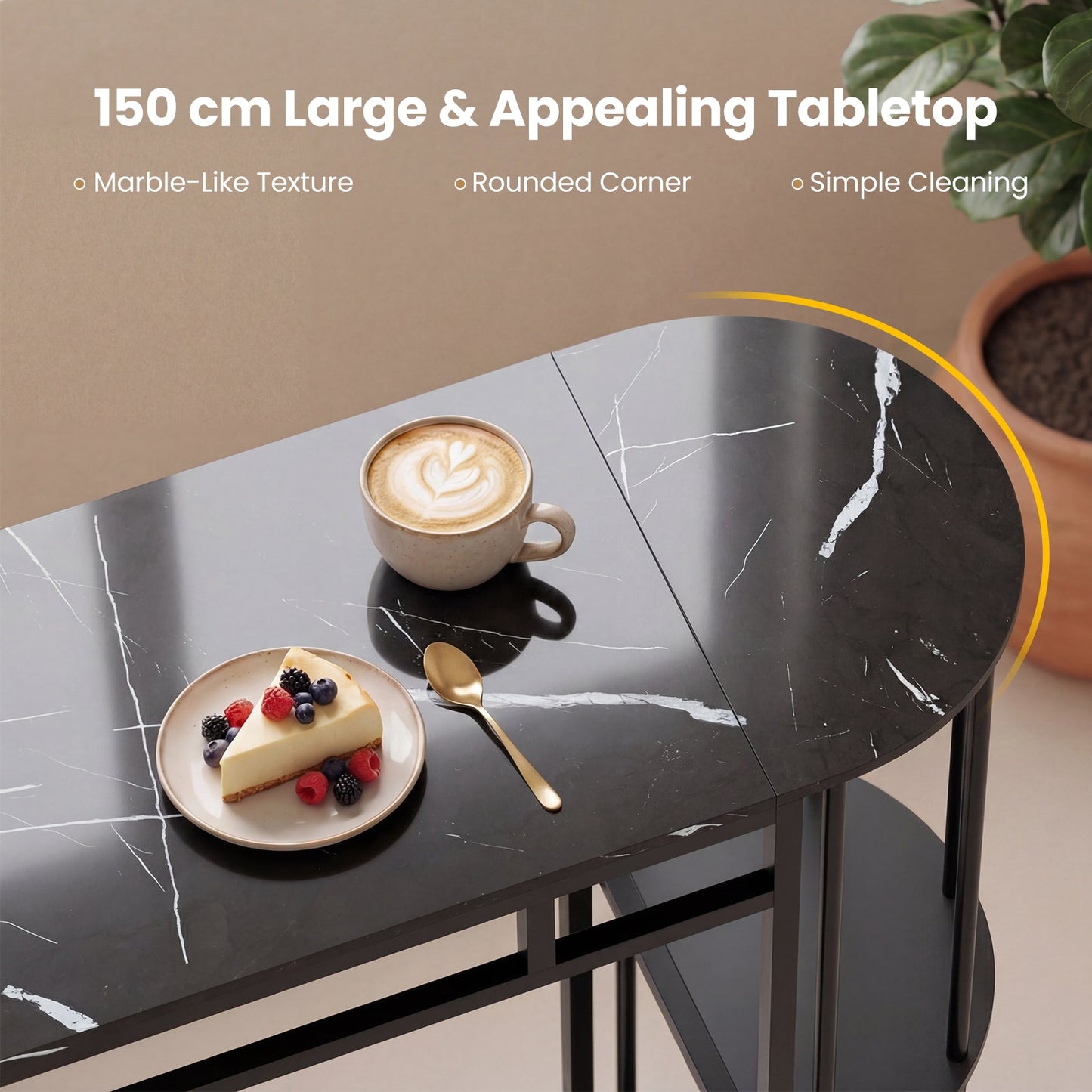 60 Inch round dining table with faux black marble top and metal legs on Tampa Home & Garden Store