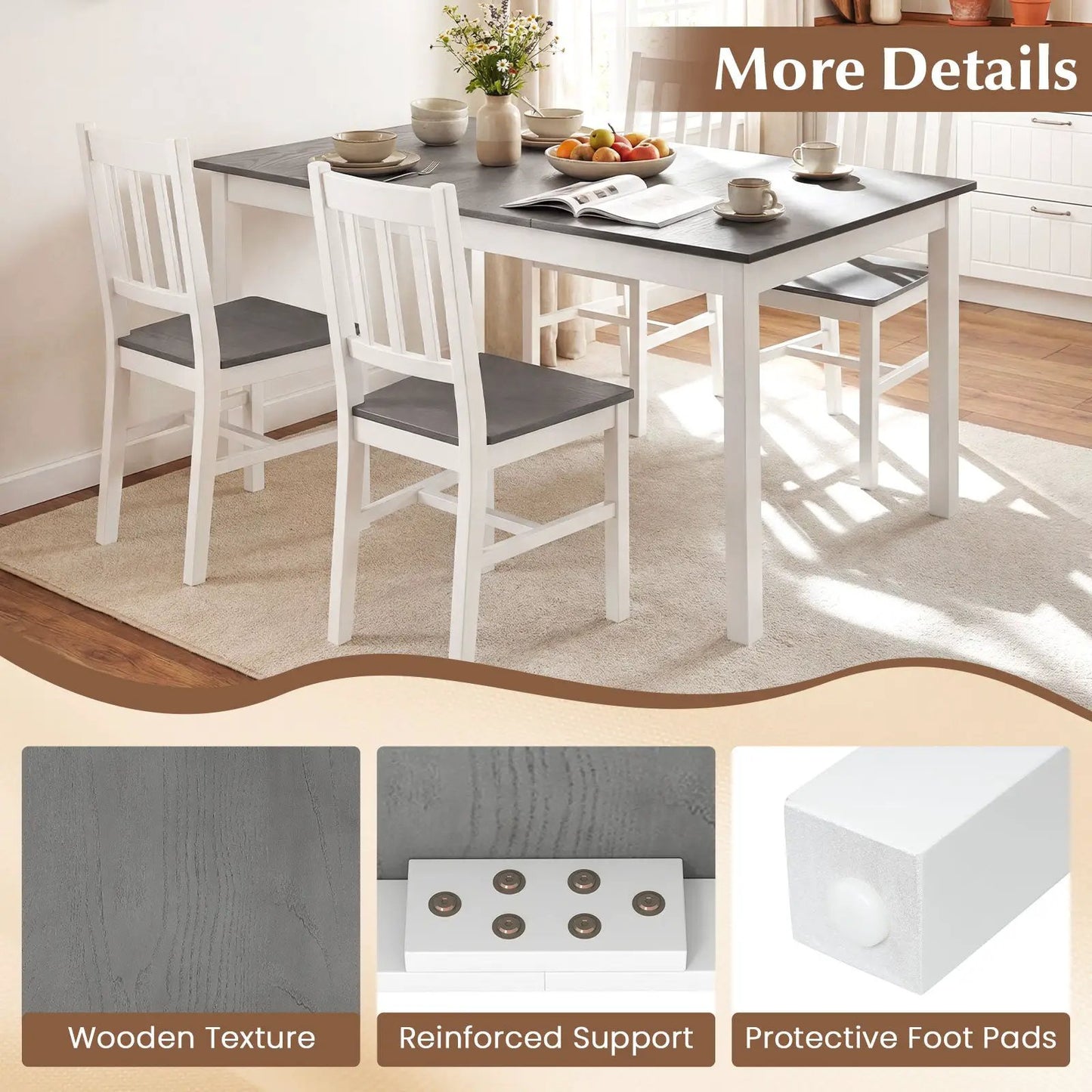 60 Inch Dinner Table with dark gray top and solid rubber wood legs on Tampa Home & Garden Store