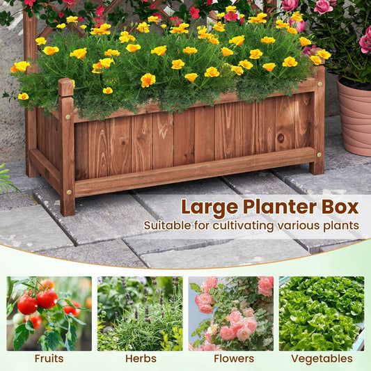 60 Inch Raised Garden Bed with Diamond Trellis, wooden planter filled with yellow flowers on Tampa Home & Garden Store