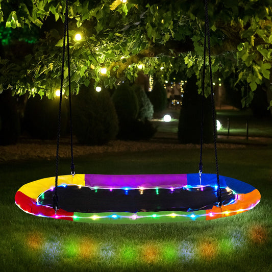 60 Inches Saucer Swing with LED Lights for Kids and Adults-Multicolor - Tampa Home & Garden Store
