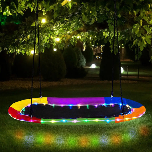 DirectDeals 60-inch saucer swing with LED lights, rainbow seat, outdoor garden on Tampa Home & Garden Store