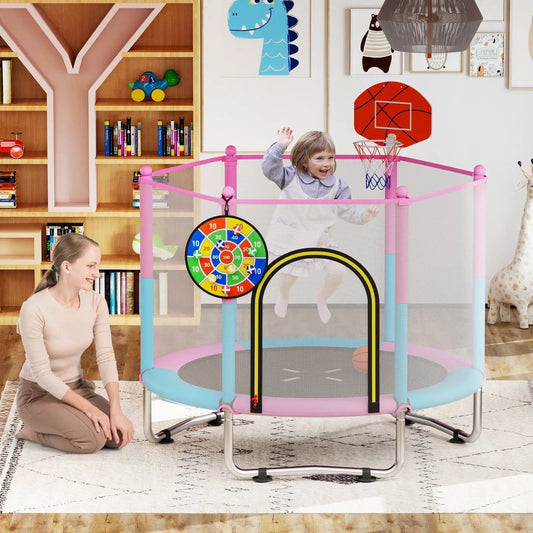 60 Inch Kids Trampoline with Basketball Hoop, pastel pink frame, DirectDeals mini trampoline on Tampa Home & Garden Store
