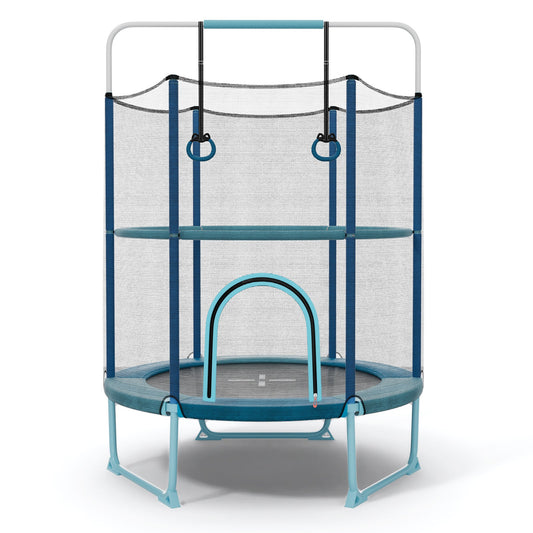 60 Inch Trampoline with Gymnastic Bar and Rings for Kids-Blue - Tampa Home & Garden Store