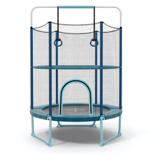60 Inch Trampoline with Gym Bar and Rings blue frame for kids DirectDeals mini trampoline on Tampa Home & Garden Store