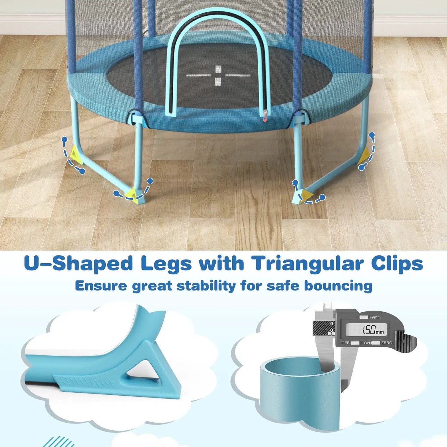 60 Inch Trampoline with Gym Bar and Rings DirectDeals blue mini trampoline with U-shaped legs on Tampa Home & Garden Store