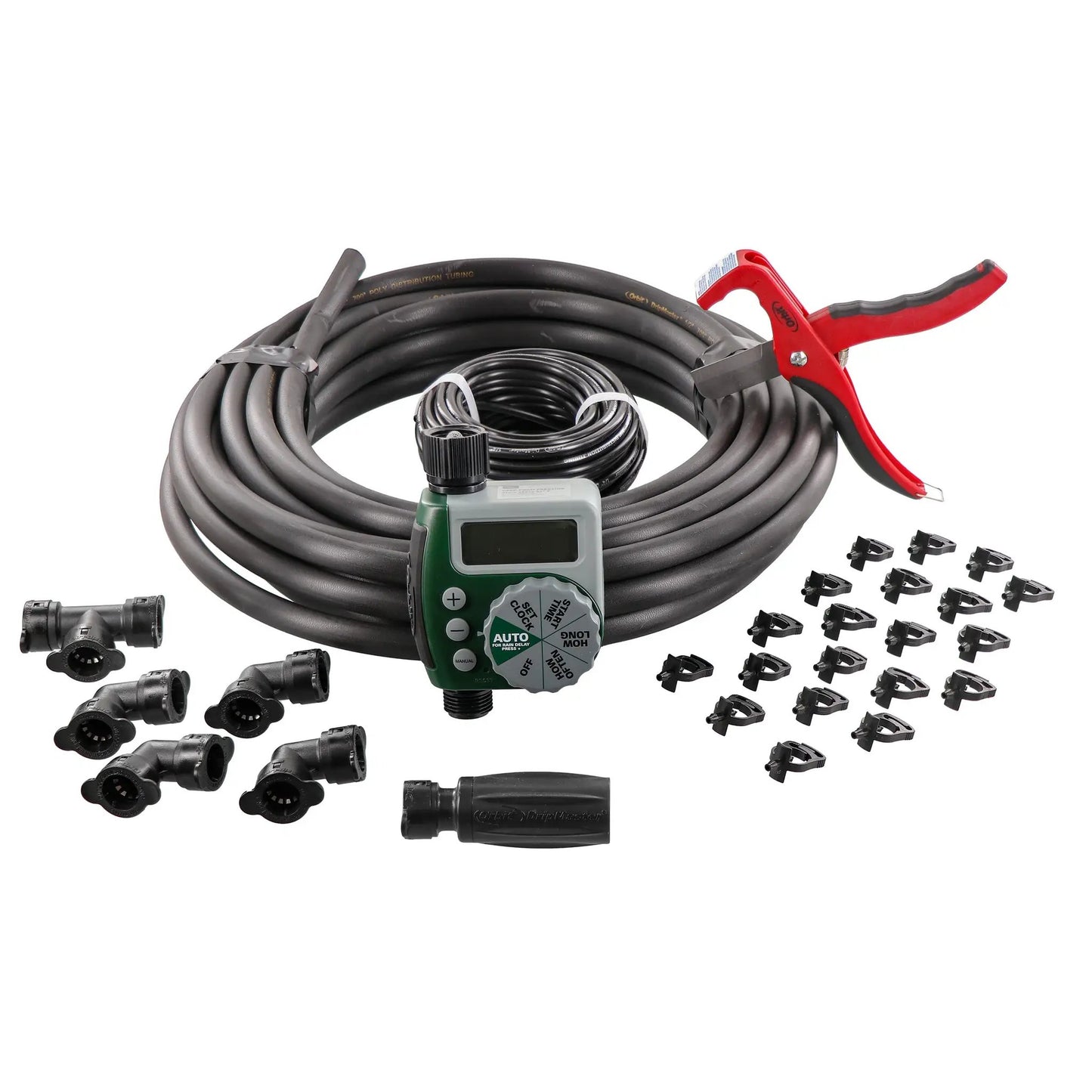 Garden Box drip irrigation kit with digital timer, tubing and Orbit Irrigation fittings on Tampa Home & Garden Store