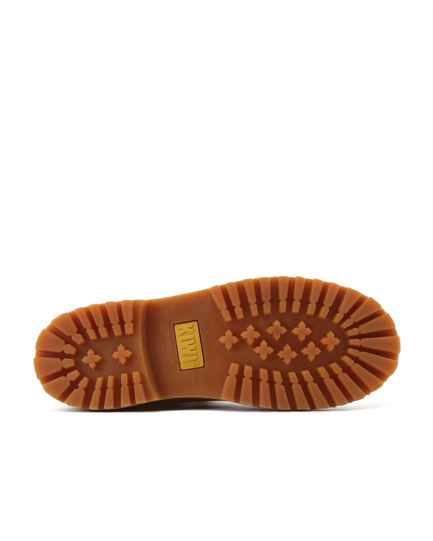 Kiwi Wheat Nubuck 6in Steel Toe Boots outsole in brown gum rubber with Kiwi logo on sole on Tampa Home & Garden Store