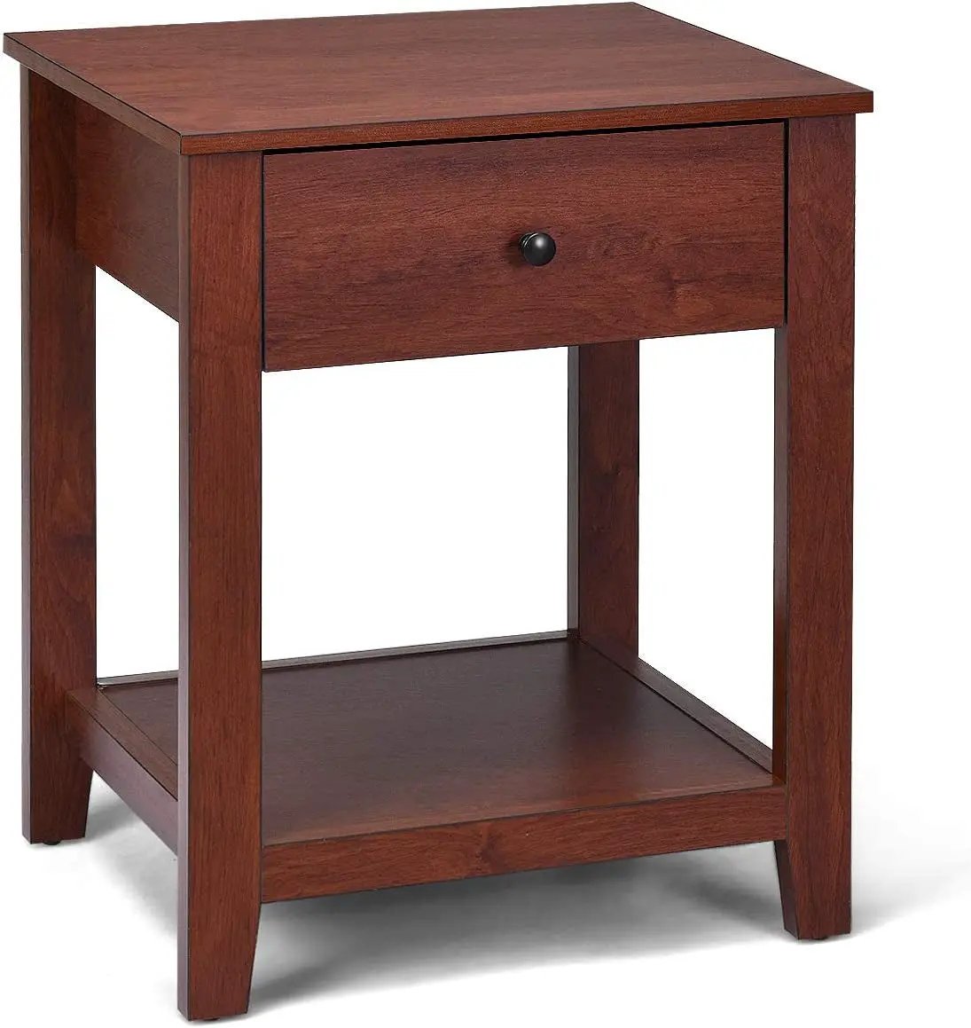Nightstand with Drawer and Storage Brown Wood