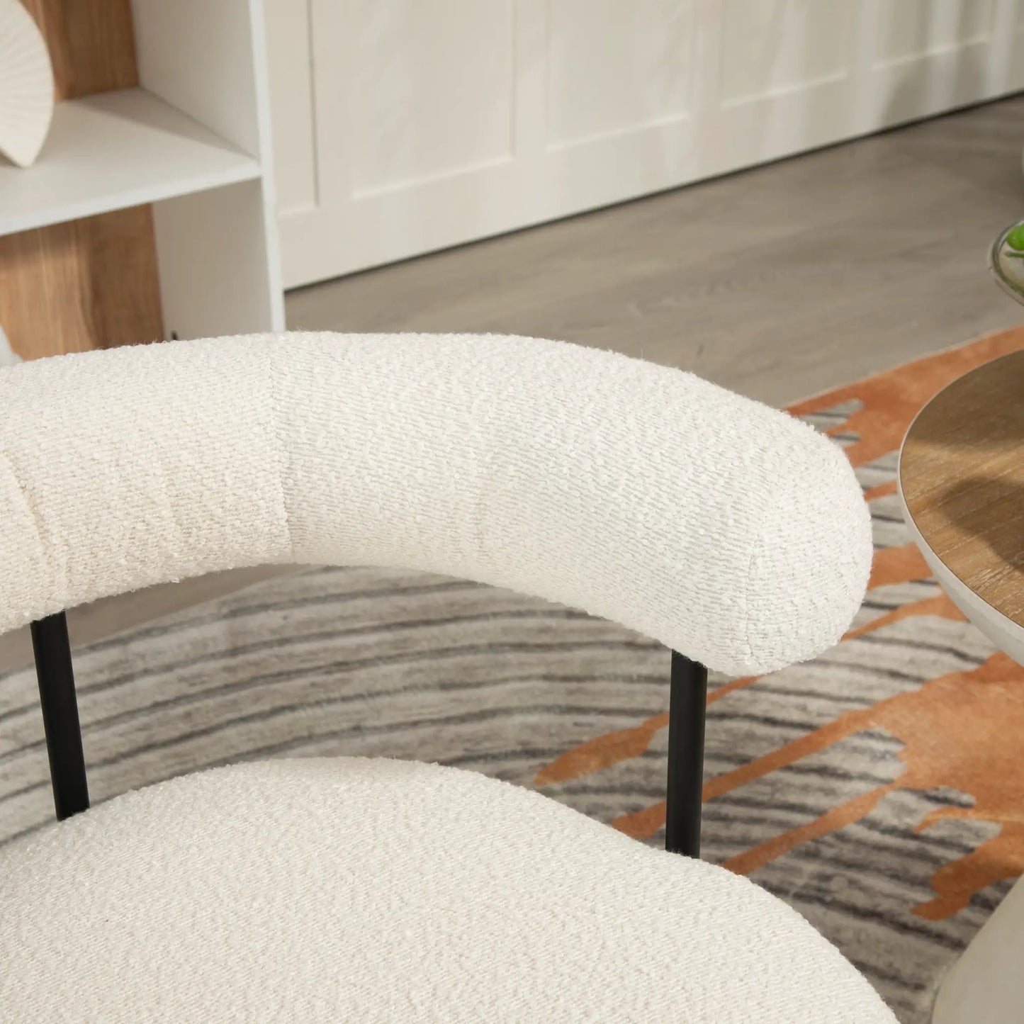Boucle dining chairs set of 2 in white boucle fabric with black metal legs mid-century modern on Tampa Home & Garden Store
