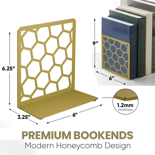 Honeycomb Metal Bookend – Modern Geometric Book Holder - Tampa Home & Garden Store