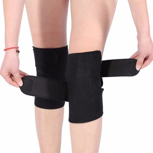 Tourmaline Self Heating Knee Pads, black fabric knee braces with adjustable straps on Tampa Home & Garden Store