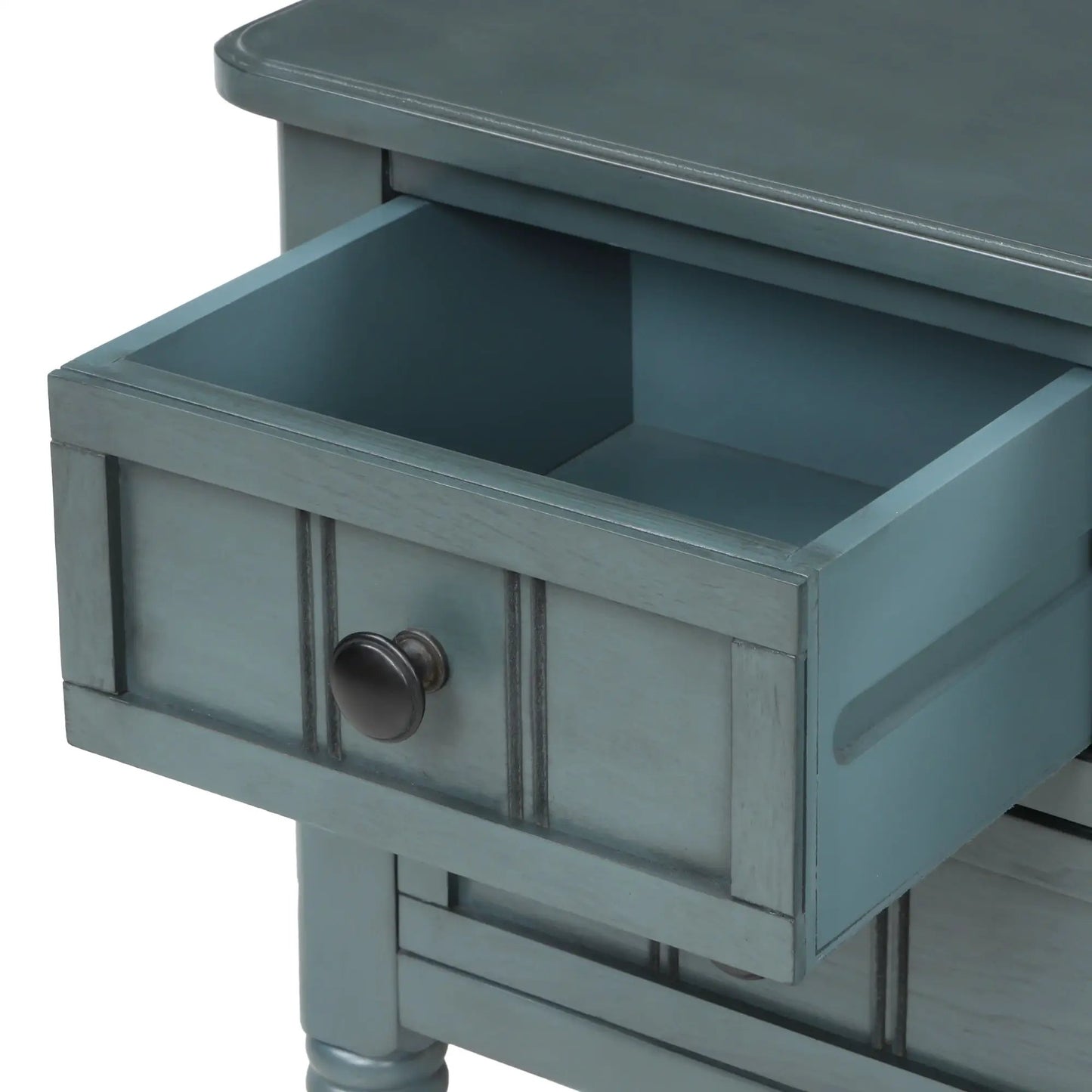 Trexm Narrow Console Table Navy, slim sofa table with open drawer and round knob on Tampa Home & Garden Store
