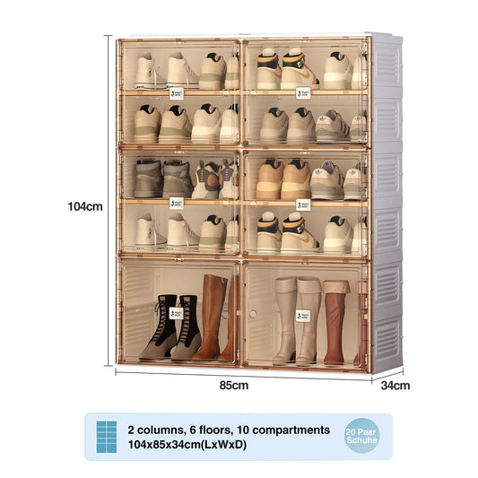 2-column portable shoe cabinet with glass doors, rose-gold frame, 10 compartments; MAY BOX on Tampa Home & Garden Store