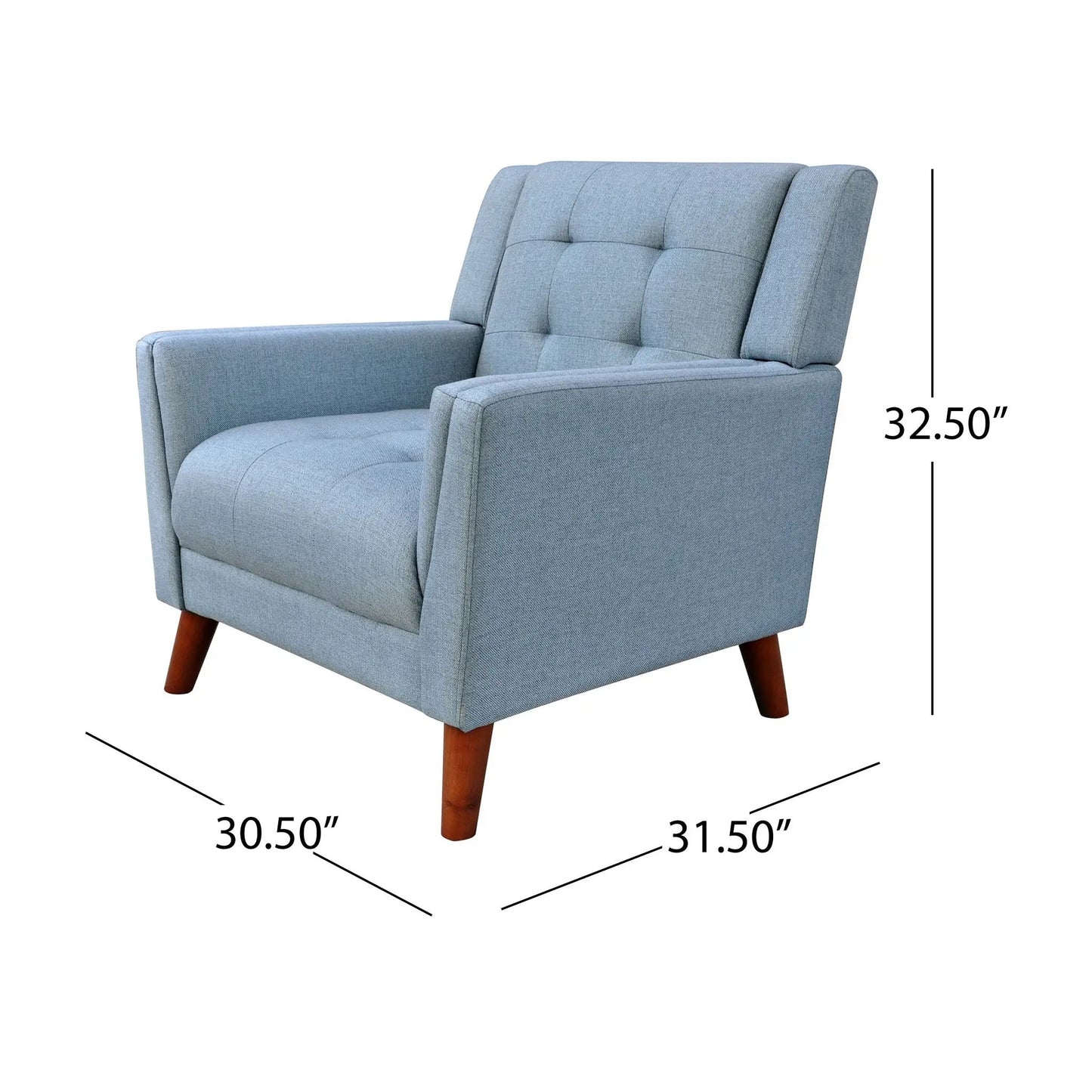 Blue Greenmont Upholstered Armchair with tufted back and tapered wooden legs on Tampa Home & Garden Store