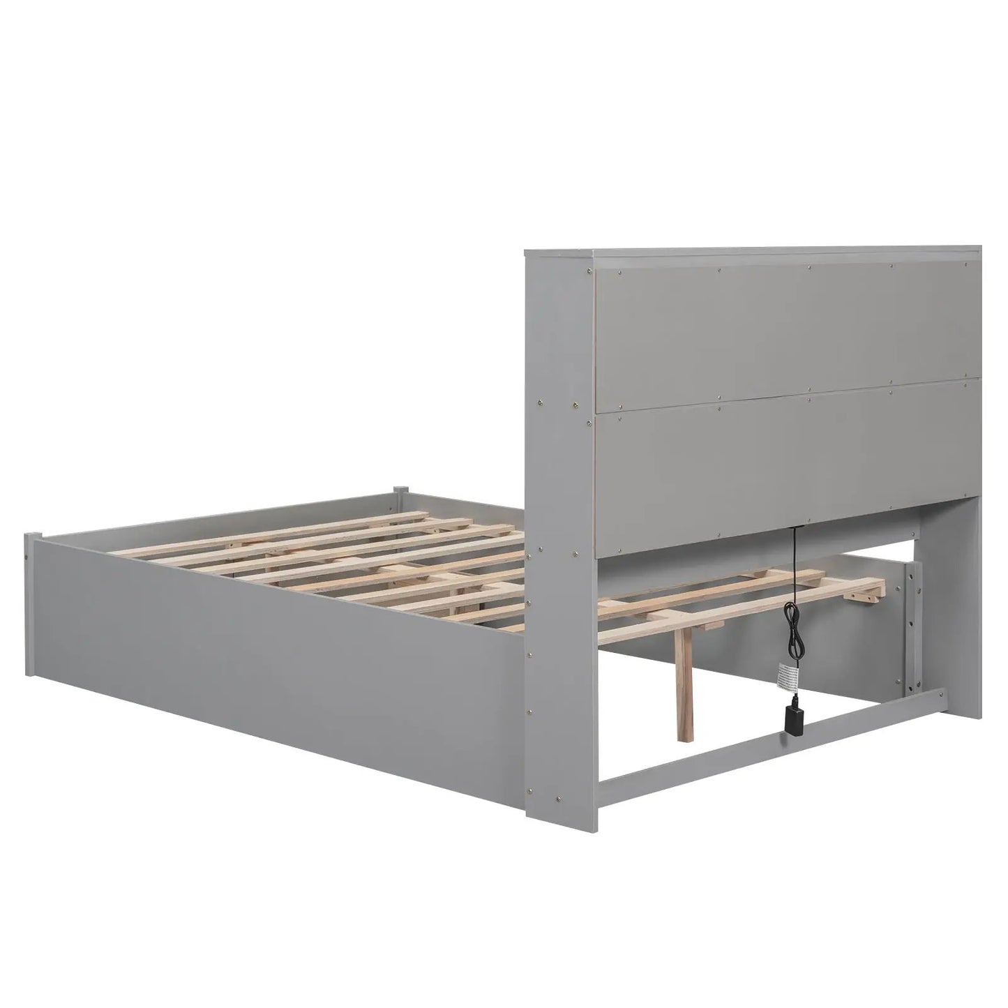 Full size gray metal platform bed frame with slats and charging port by VIP Digital Presence on Tampa Home & Garden Store