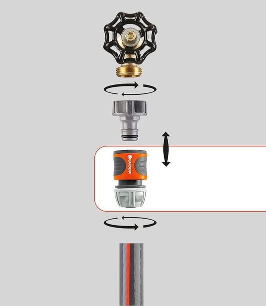 Hose connector 19 mm (3/4in) Gardena with brass threaded adapter and quick-connect coupler on Tampa Home & Garden Store