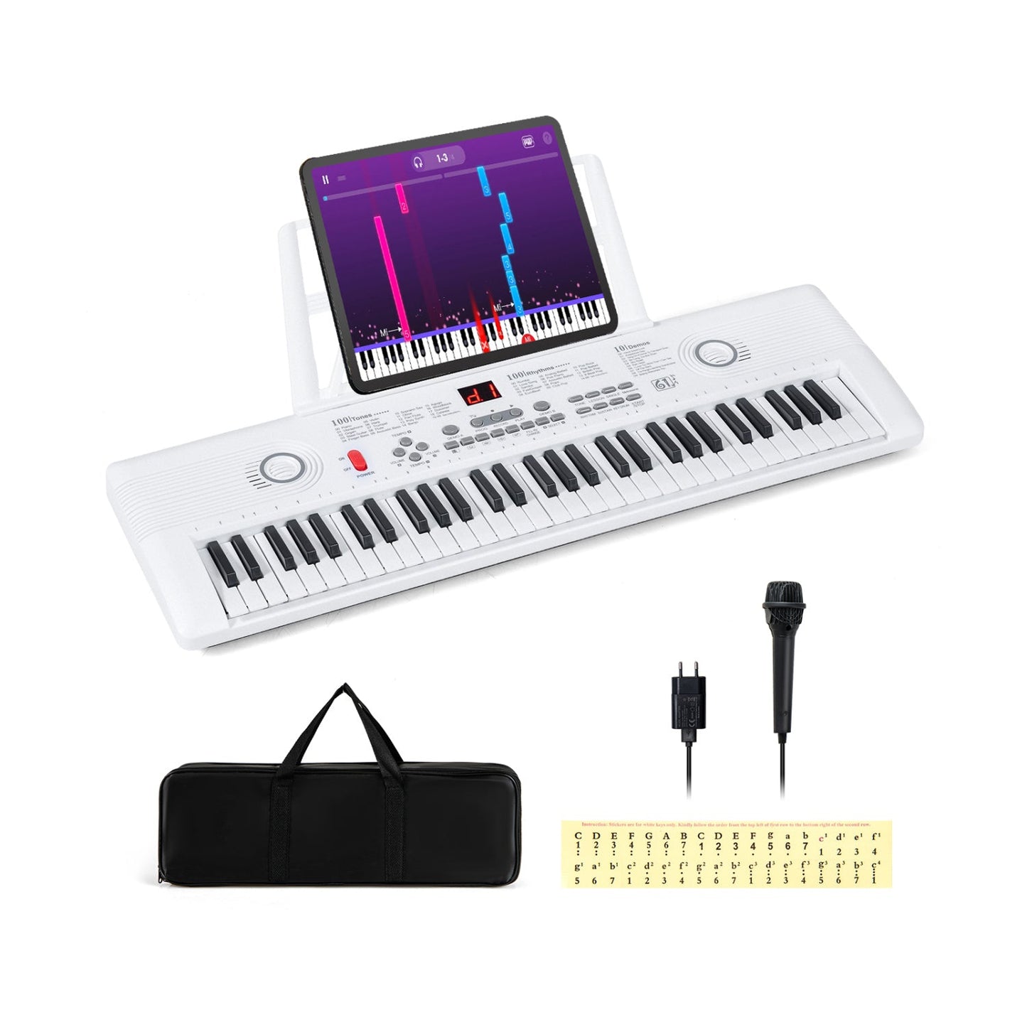 61 Key Electric Portable Digital Keyboard Piano for Beginner-Black
