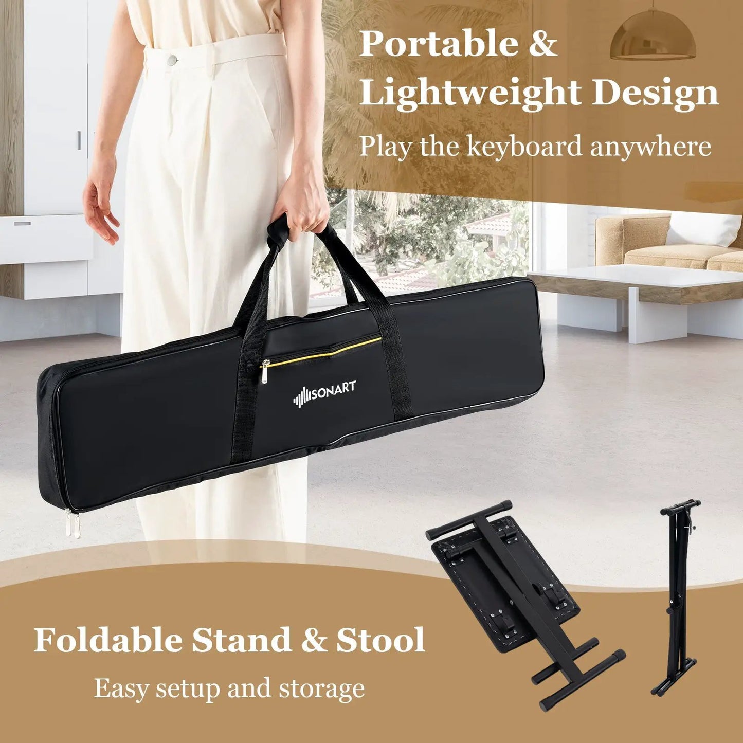 61-Key portable keyboard with black carrying case, foldable stand and stool on Tampa Home & Garden Store